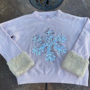 Women's Snowflake Sweater with Faux Fur Cuffs